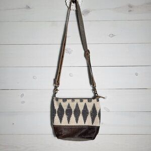 Southwestern Crossbody Purse Geometric Distressed Faux Fur Canvas.